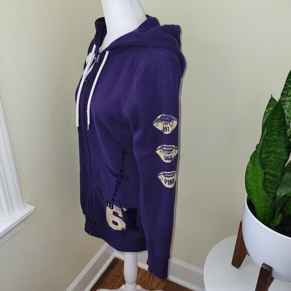 Pink University of Washington Huskey Zip Up Purple & Gold Hoodie Sweatshirt SZ S - Picture 4 of 15